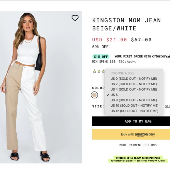 Princess Polly Kingston Mom Jean Beige White NWT - Picture 6 of 6